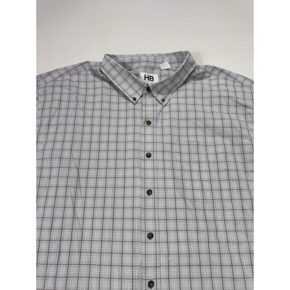 Harbor Bay Mens 4XL Grey Brown Plaid Button Front Shirt DXL Big & Tall Casual HB